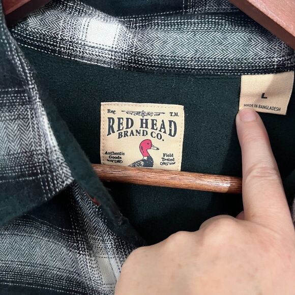 Red Head Men's Plaid Shirt Jacket Shacket Size L Fleece Lined Green - Picture 3 of 8